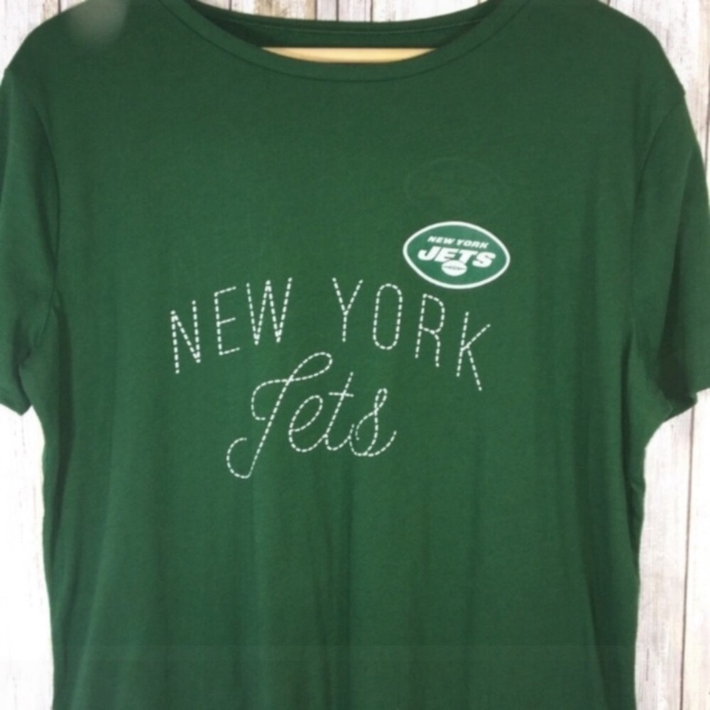 NFL New York Jets Green Faux Stitch Tee Women’s Large - Picture 2 of 4